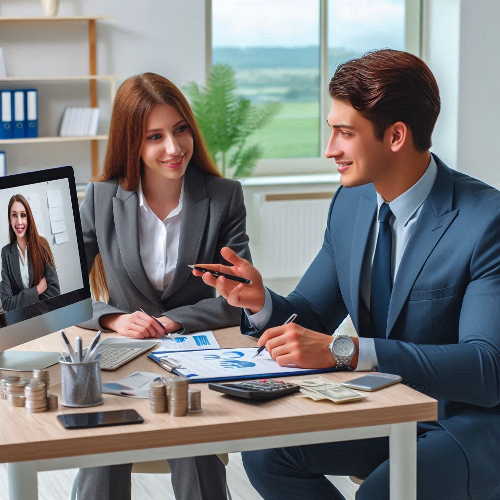 un-hombre-de-negocios-como-un-Online-Business-Coach-y-una-mujer-como-cliente-empresaria